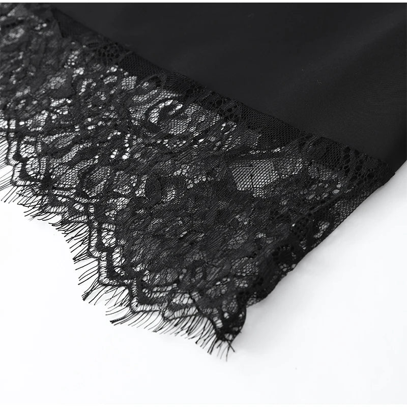 Black Lace Trim See Through Sling Dress Women Waist Cinched Slim Fit Sleeveless Vestidos 2026 Lady Daily Party Short Gowns