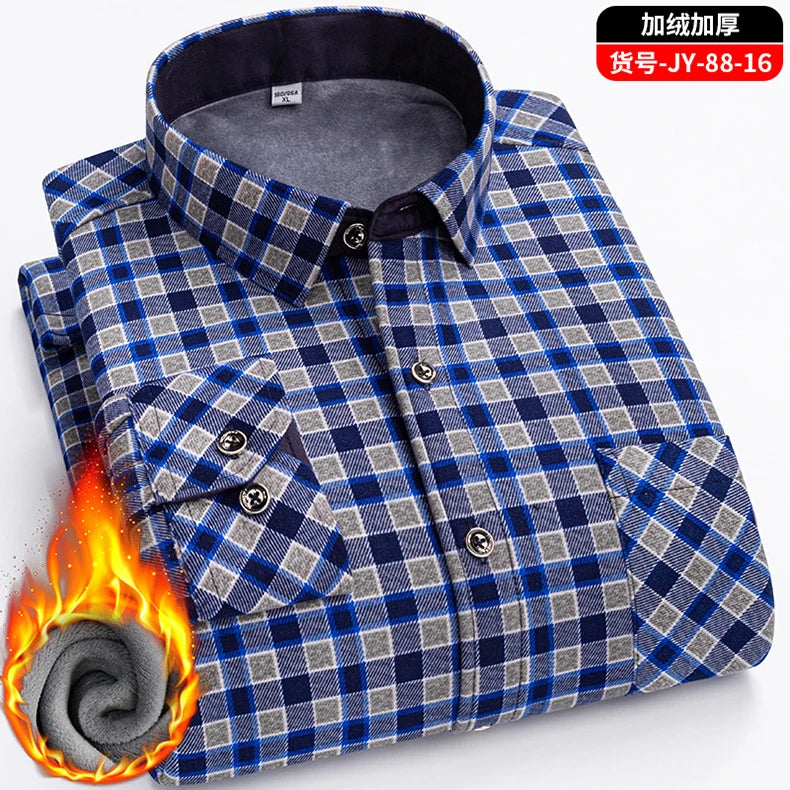 Men's long-sleeved shirts with added fleece and thickening are warm, casual in winter, skin-friendly, soft and cold-resistant