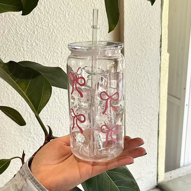 1 piece bow plastic cup, portable and handy, milk cup