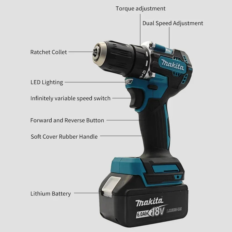 Makita 18V battery DDF487 brushless electric drill, suitable for five-rope impact drill of decoration team uses Suitable