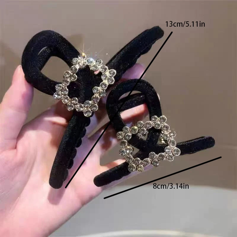 Black Flocking Rhinestone Hair Clip for Women Elegant High Ponytail Shark Clip Fashion Girls Hair Clamp