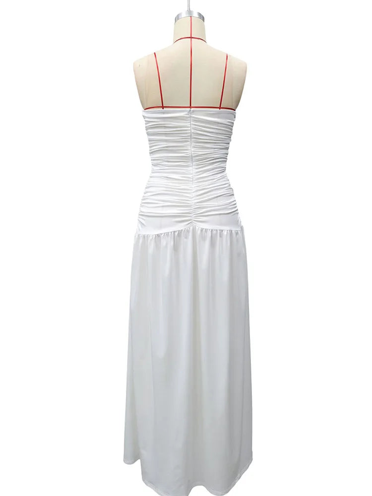 Rinabe Deep V Neck Strapless Maxi Dress Chic Solid Off-shoulder Backless Split Elegant Evening Dress Women Chic Slim Dresses