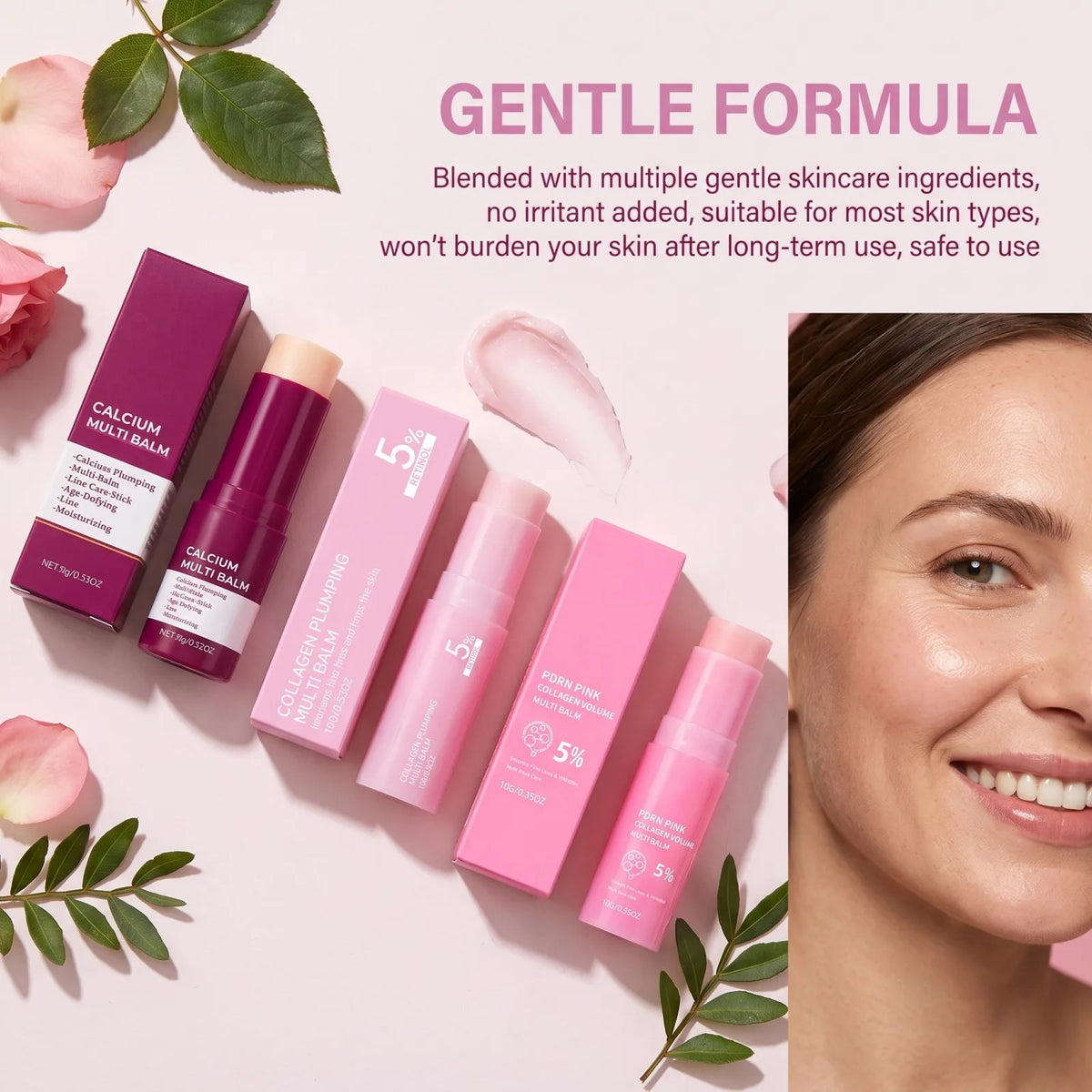 PDRN Pink Collagen Multi Balm Stick 5% Volume Stick Set Moisturizing Firming Fine Lines Brightening Portable Skincare Stick