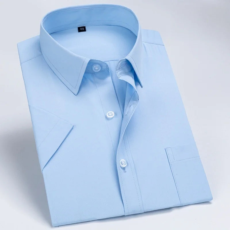 Business Dress Shirt Men Short Sleeve Autumn Spring Fashion Solid Casual Formal White Work Office Simple Basic Man Clothe S-7XL