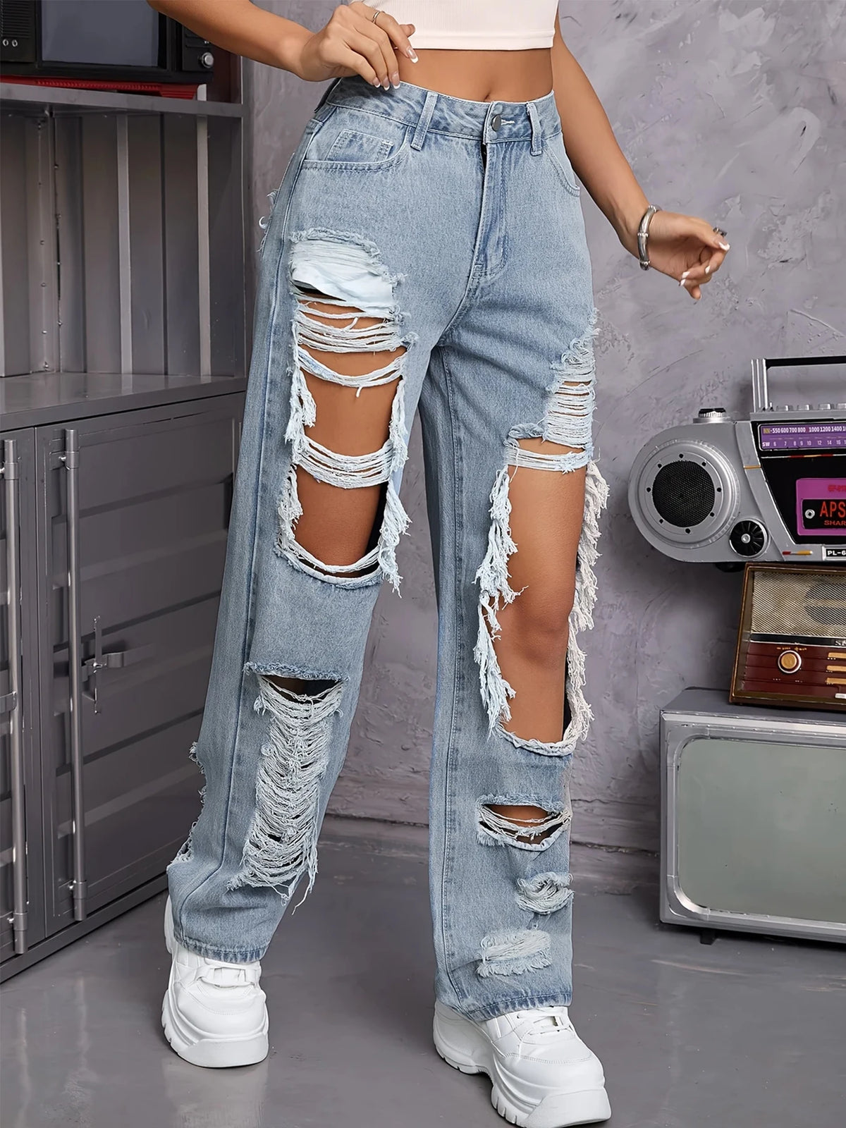 Y2K American Retro Jeans 2026 Light Washed Ripped Denim Pants High Waist Baggy Straight Leg Autumn Trend