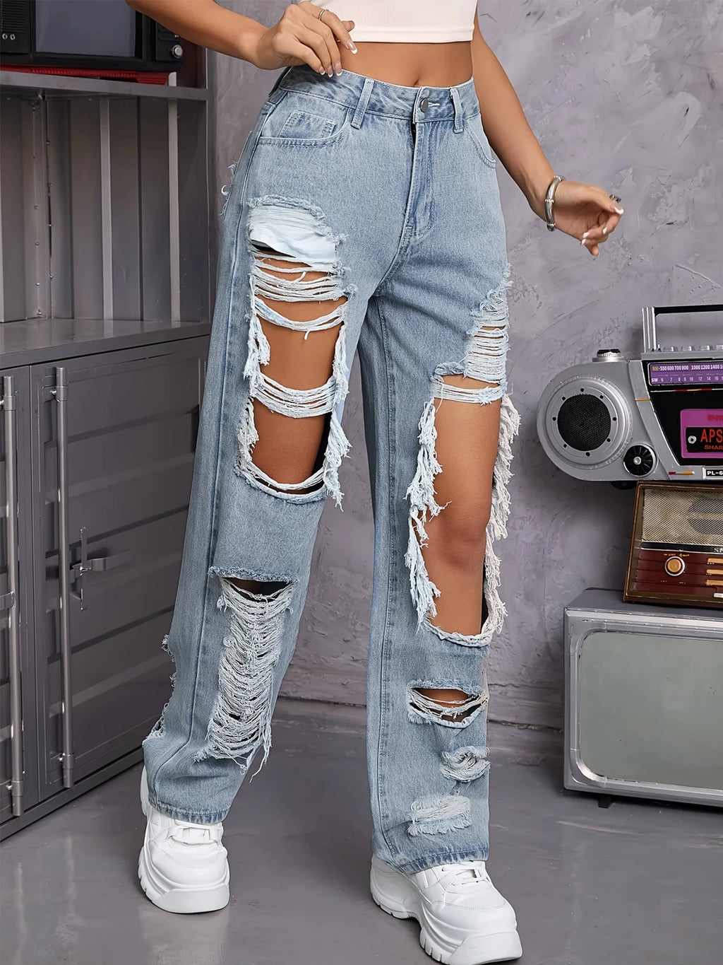 Y2K American Retro Jeans 2026 Light Washed Ripped Denim Pants High Waist Baggy Straight Leg Autumn Trend