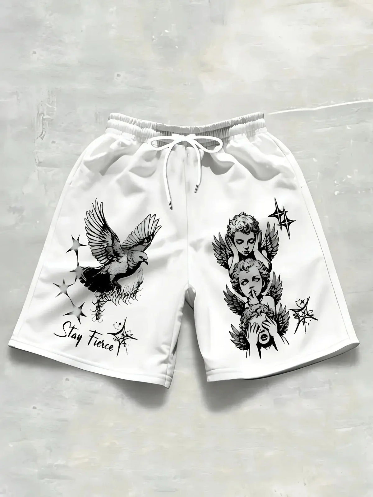 European American Summer Retro Little Angel Letter Print Comfortable Breathable Drawstring Men Shorts Outdoor Casual Pants Moto
