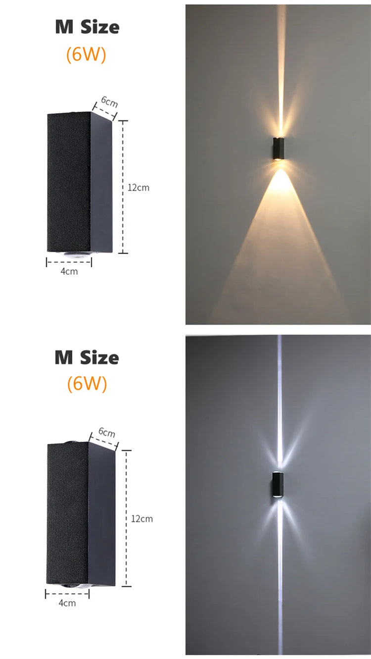 6W 10W 20W Outdoor LED Wall Lights Up and Down Narrow Beam COB Aluminium Wall Sconces Porch Light Garden Waterproof Spotlight