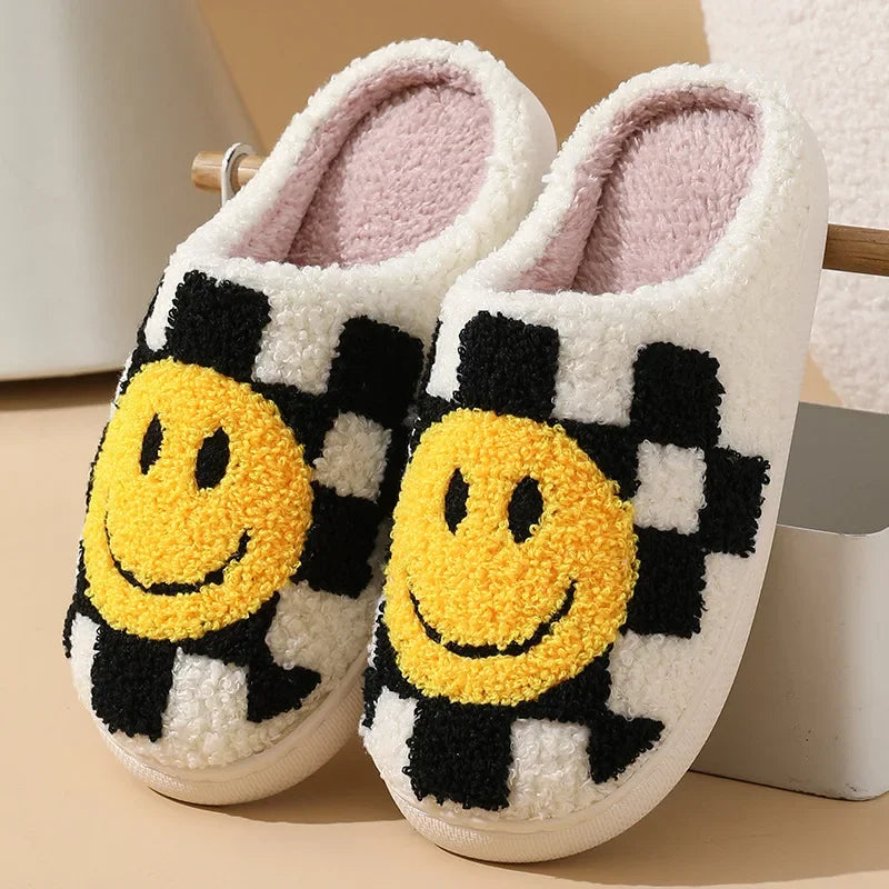 Fuzzy Smile Face Women man Slipper Kawaii Cartoon Plush Contton Indoor Funny Cute Winter Warm Floor house Home Non slip Shoes