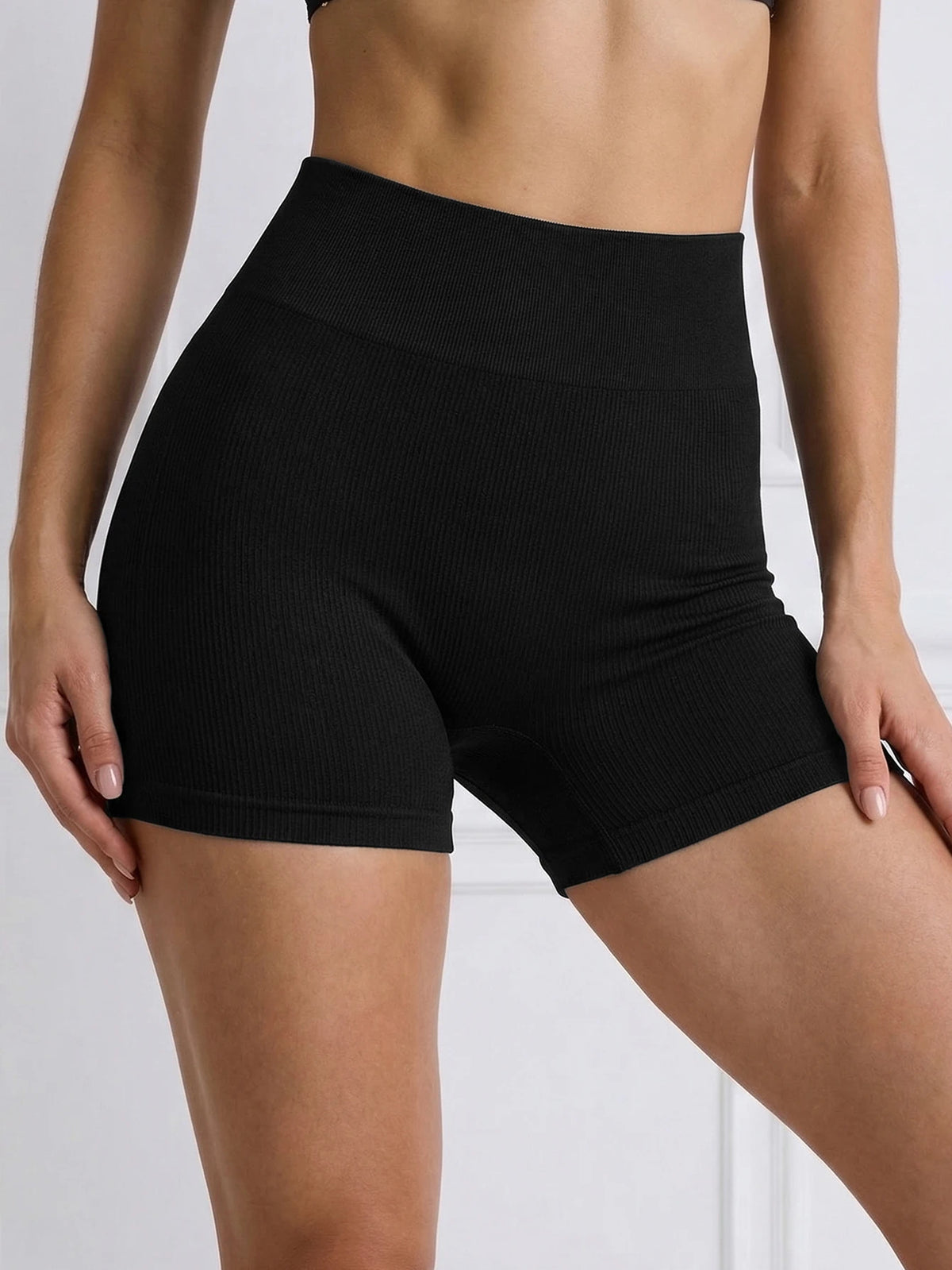 Seamless High Stretch Slim Fit High Waist Sports Shortsbiker Shorts Black Shorts