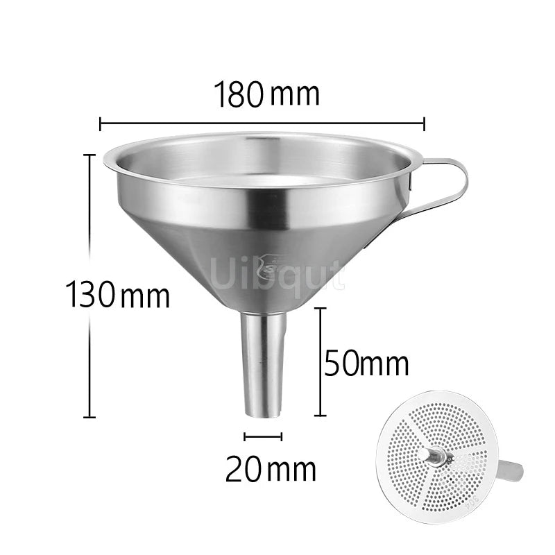 304 Stainless Steel Funnel Metal Wide Mouth Funnel With Strainer Mesh For Cooking Oil Liquid Spice Filter Home Kitchen Gadgets