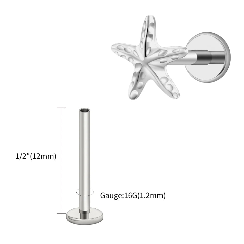 Right Grand ASTM F136 Titanium Tiny Starfish Cartilage Earring 16G Flat Back Labret Helix Stud Earlobe Piercing Summer Jewelry