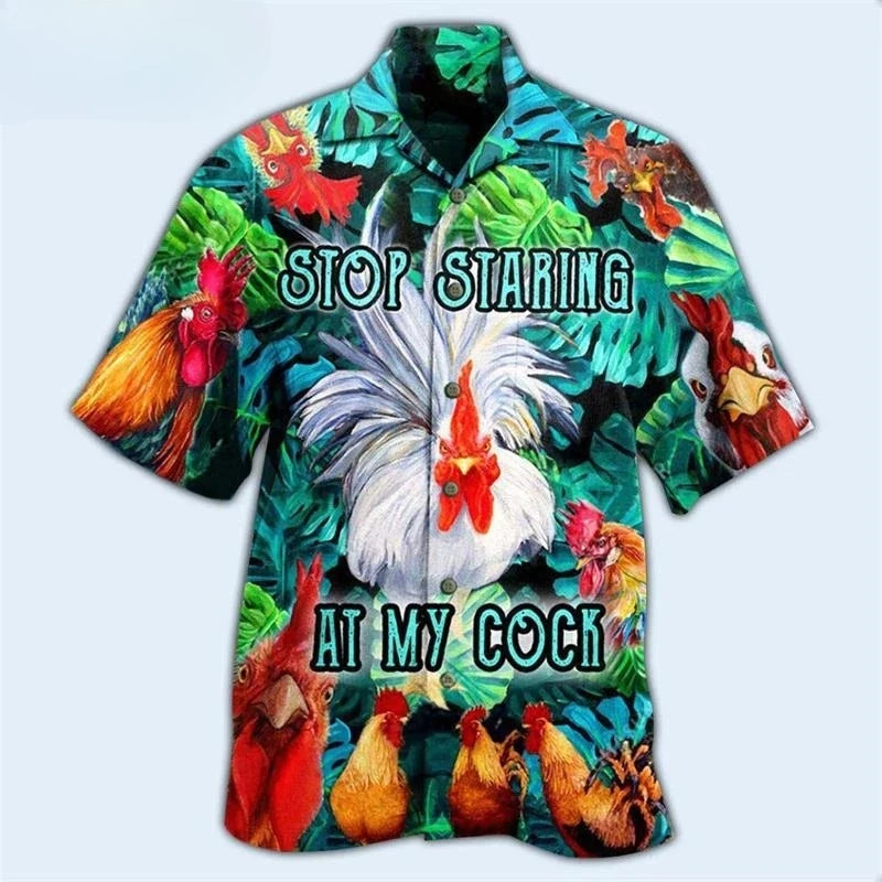 2025 Newest Breathable 3D Printed Trendy Cool Fashion Chicken Shirts Beach Hawaiian Tops Short Sleeves Summer Men's Tee Blouses
