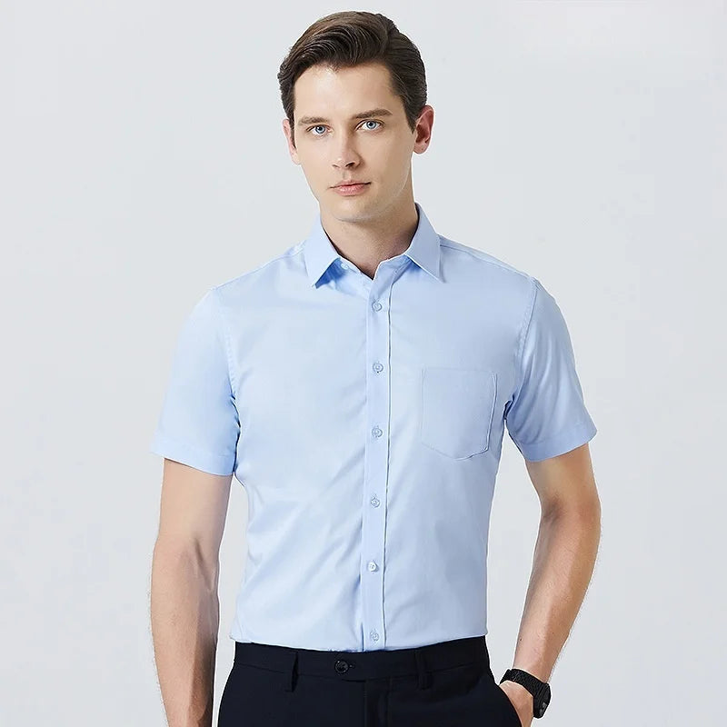 Business Dress Shirt Men Short Sleeve Autumn Spring Fashion Solid Casual Formal White Work Office Simple Basic Man Clothe S-7XL