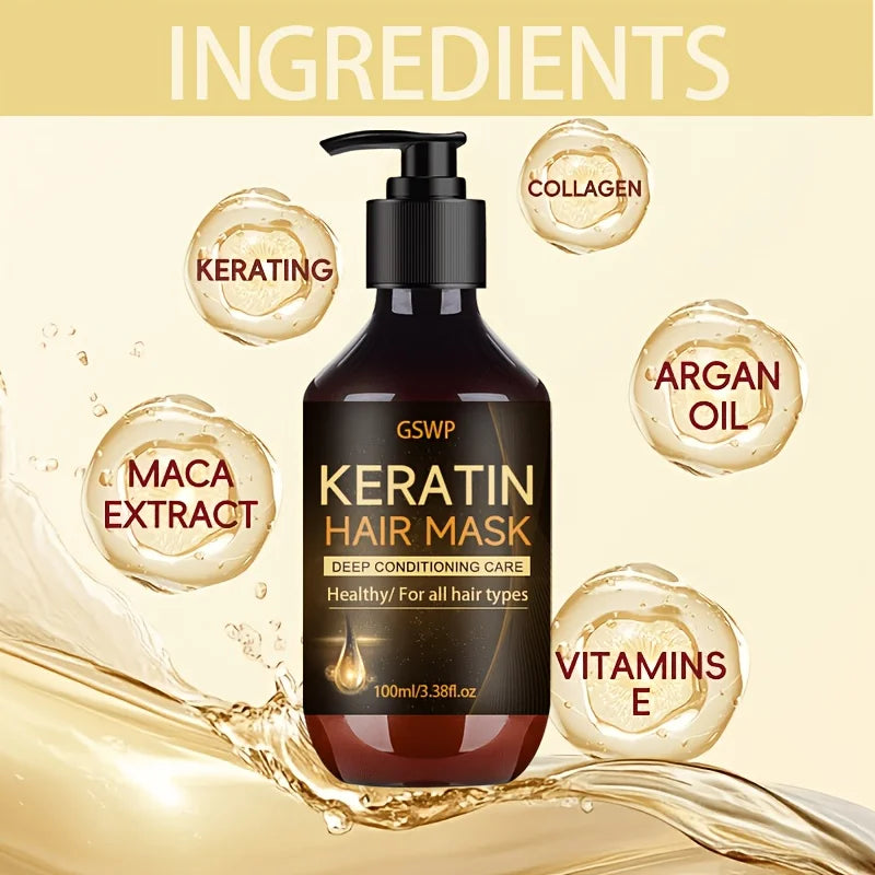 GSWP Keratin Hair Mask: Deeply Hydrates and Moisturises, Reduces Frizz and Split Ends, Leaving Hair Soft and Shiny.100/200ml
