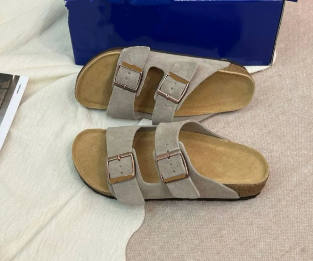 Suede Clogs for Men Women Cork Footbed Closed Toe Slides Comfort Arch Support Casual Walking Mules
