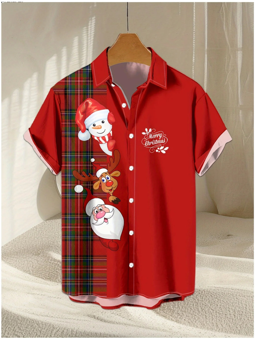 Men's Comic Christmas Graphic Hawaiian Shirt Men Women Fashion Santa Claus Shirt Short Sleeve Blouse Festive Holiday Clothing