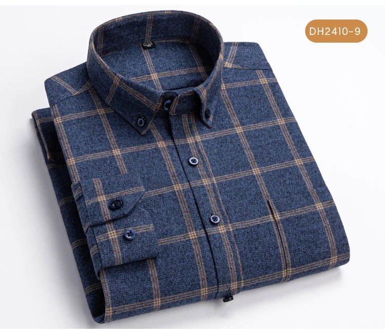 Men's Long Sleeve Flannel Plaid Shirt - Soft Pure Cotton, Button Down Shirts Thick Autumn Winter - Weekend Casual, Going Out