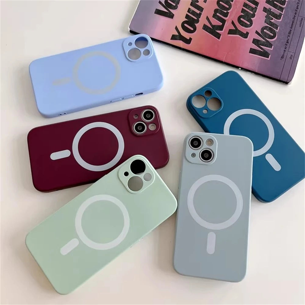 Magnetic Liquid Silicone Cover For Magsafe Case Iphone 14 13 12 Mini 11 Pro Max 7 8 Plus Se 2020 Xr Xs X Camera Precision Hole