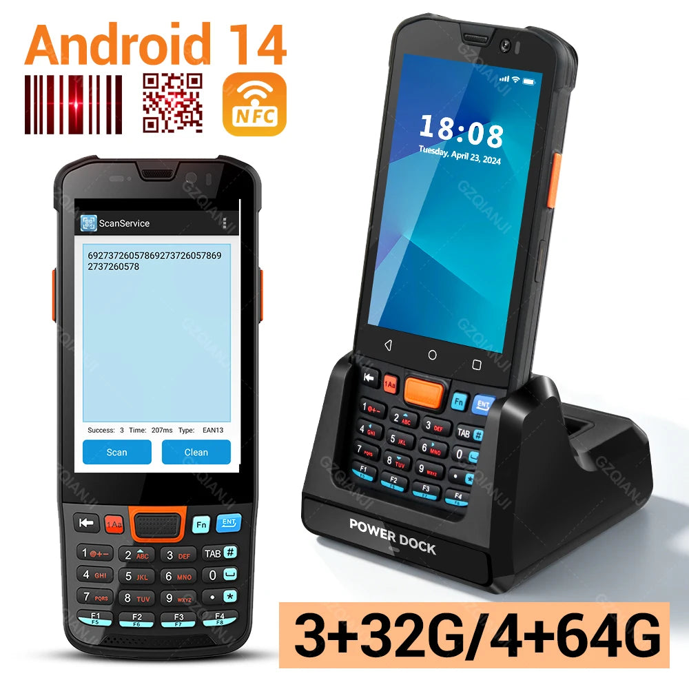 4G64 PDA Android Handheld Terminal Bluetooth Barcode Scanner 1D 2D QR Portable Data Collector Terminal Device With 4G GPS 3G32G