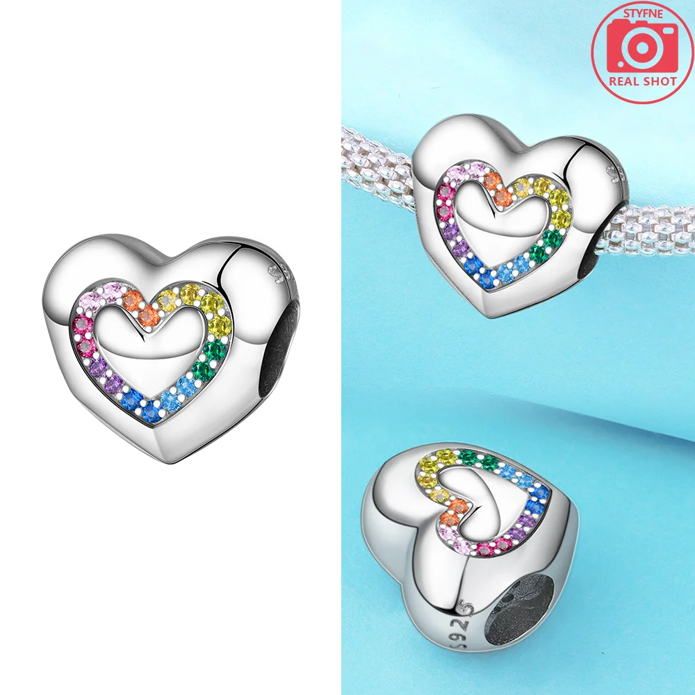 925 Sterling Silver Pink Zircon Love Beads Charms Fit Bracelet Women Jewelry Diy Anniversary Gift Delicate Accessories Bag Charm
