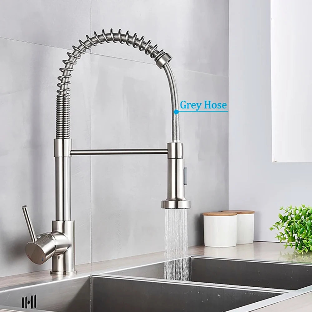 Black kitchen faucet, stainless steel mixer faucet, 360-degree rotating spray nozzle, kitchen sink, hot and cold water faucet.