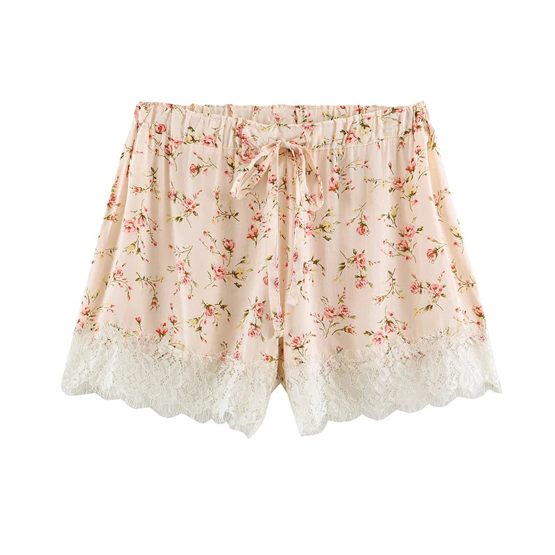 Fashion Women's Velvet Lace Patchwork Shorts Loose Hollow Out Elastic Waist Short Pant 2026 Summer Lady Casual All-match Pants