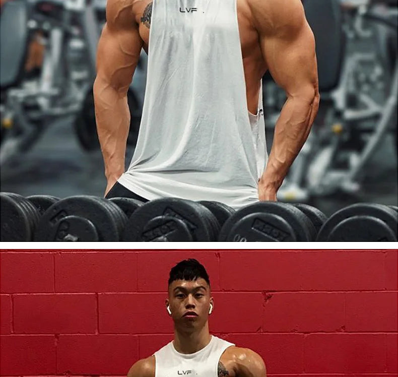 Men Summer Cotton Sleeveless Tank Top Gym Bodybuilding Fitness Running Workout Casual Athletic Sportswear Training Vest Clothing