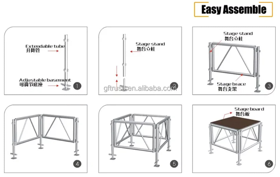 4*8 ft Easy-install Mobile Foldable Aluminum Stage Platform for Events