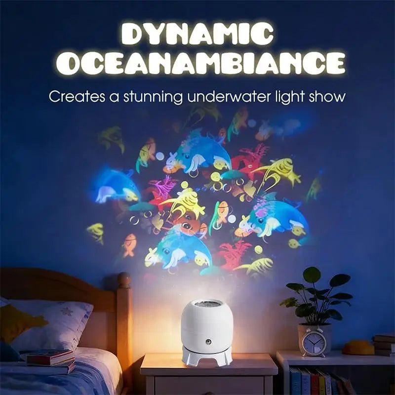 LED Ocean Projector Light, 360° Rotating Dynamic Night Light, USB Powered Ambient Lamp, Decorative Lighting for Game,Living Room