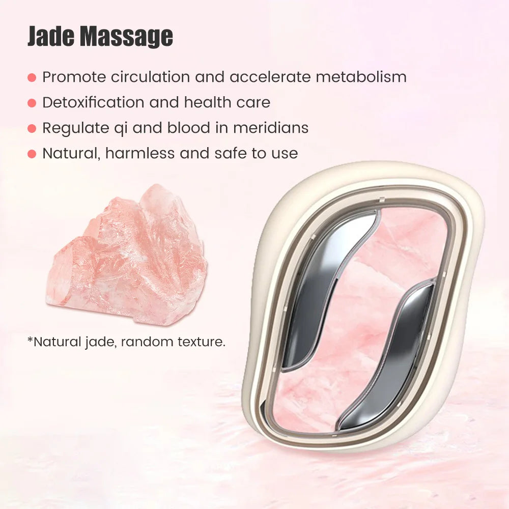 Facial Natural Jade Massagr LED Photon Hot Compress Face Lifiting Anti-aging EMS Pulse Microcurrent Skin Care Deeply Cleansing