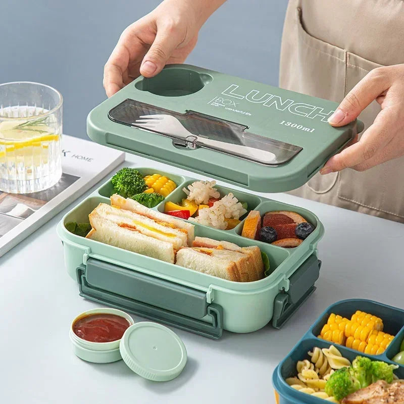 Portable Lunch Box for Office School Bento Box with Fork and Spoon Microwavable Food Container Leakproof Lunch Box