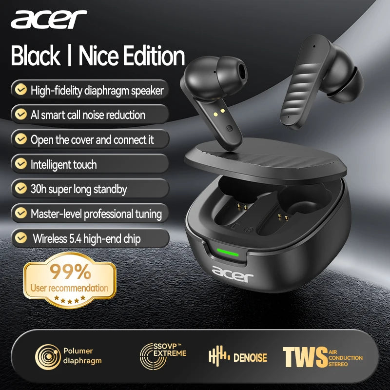 Acer Ohr503 Wireless Bluetooth Headphones with In-Ear Design, High-Definition Sound Quality, Noise Reduction for Calls, Comfortable Fit, Suitable for Sports, Running, and Cycling, Compatible with Mobile Phones and Tablets