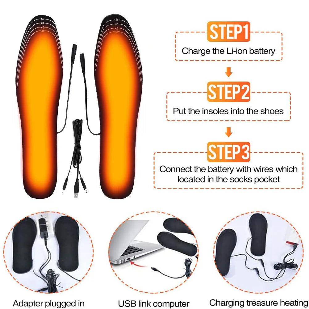 USB Rechargeable Heated Insoles (Size 35-45) | DIY Cuttable for Outdoor Skiing & Winter Warmth