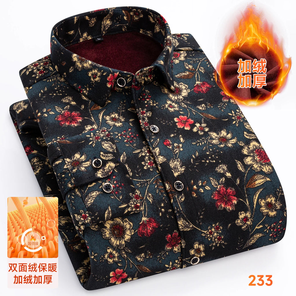 2025 Men's Autumn Winter Warm Long Sleeve Casual Plaid Shirts Thickern Fleece Check Shirts for Men Plus Size Male Office Clothes