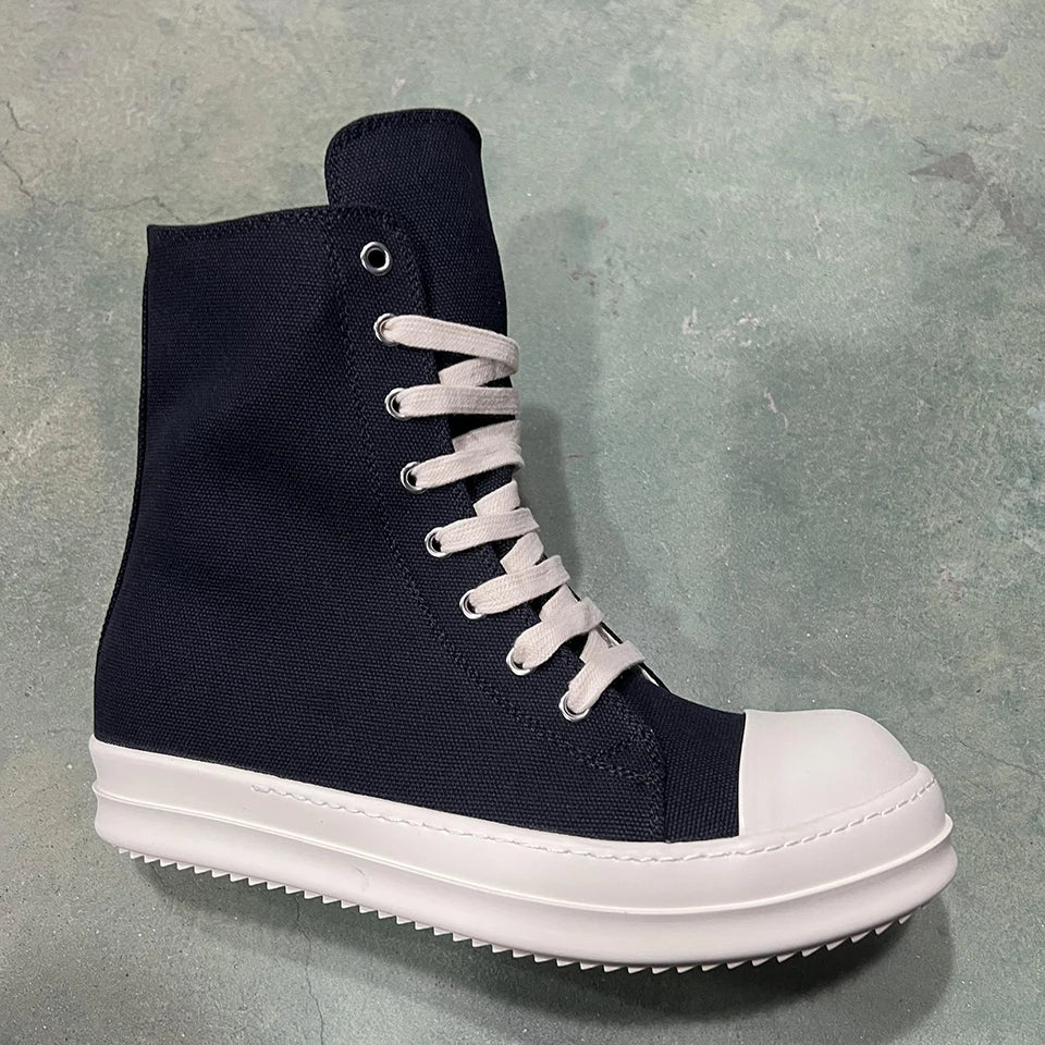 Brand Men Shoes Ro Casual Canvas Shoes High Top Women Sneakers Quality Black Ankle Boot Designer Zipper Luxury Laces Flat Shoes