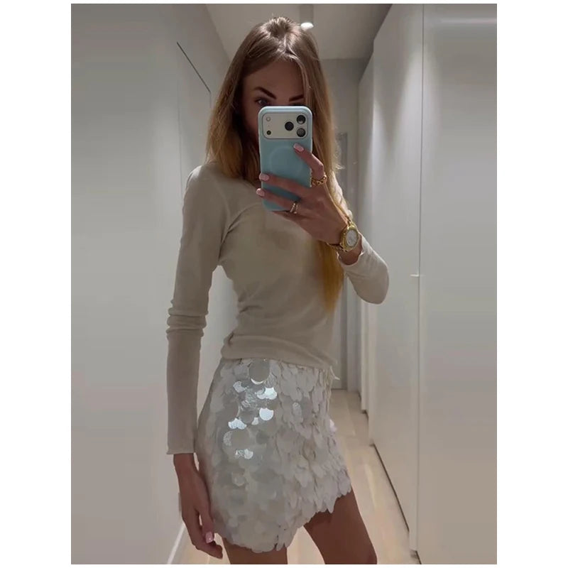 Sexy Sequin Round Neck Cutout Mini Dress Women Sleeveless Slim Bodycon Short Dress 2026 Evening Party Club Night Out Vestidos