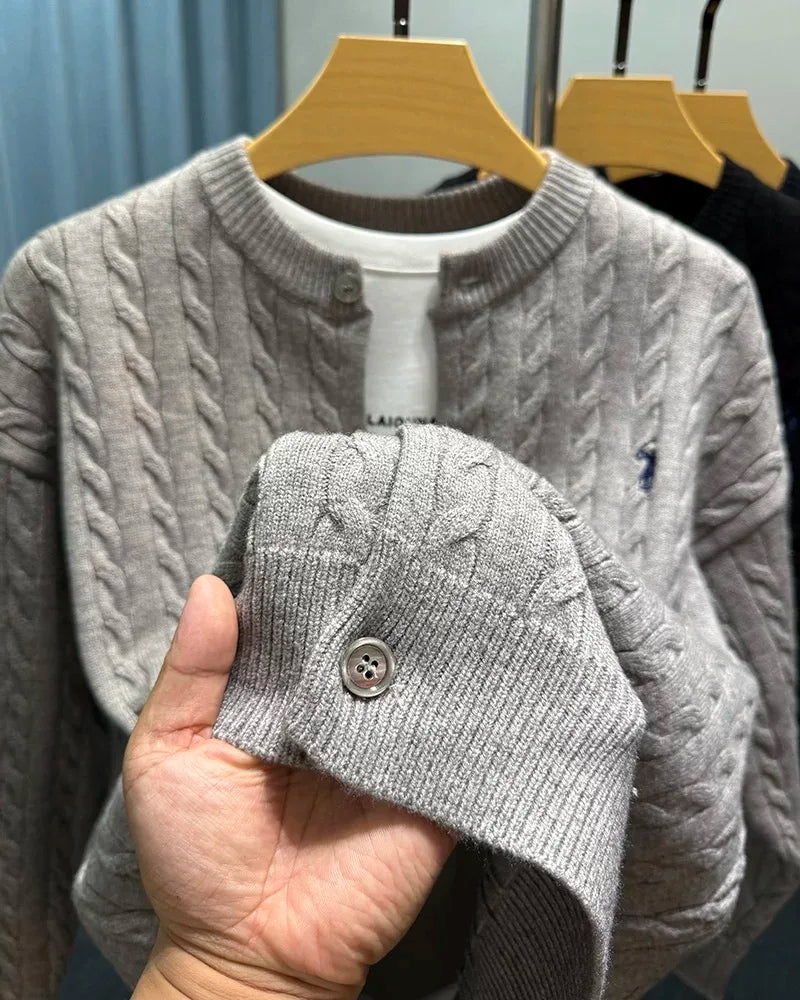 Luxury Brand Jacquard Round Neck Sweater Cardigan Men's Autumn Winter Trend Classic Paul Embroidery Loose Casual Knitted Coat