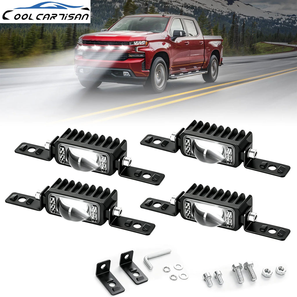2/4 LED Motorcyle Car Grille Spotlight Projector Len Light  Driving Light, Truck Off-road Vehicle High Brightness  Driving Light