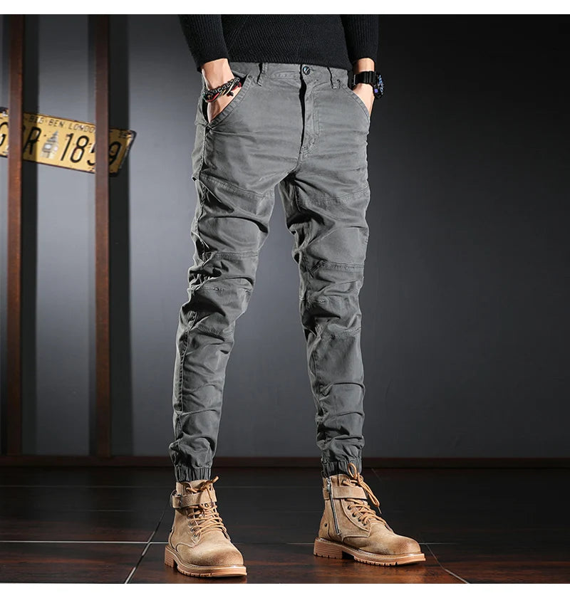 Streetwear Fashion Men Jeans Elastic Stretch Slim Fit Spliced Designer Casual Cargo Pants Hombre Hip Hop Joggers Men Overalls