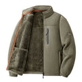 Men Fleece Lined Jacket Winter Thick Warm Stand Collar Zip Up Windproof Outdoor Casual Outerwear