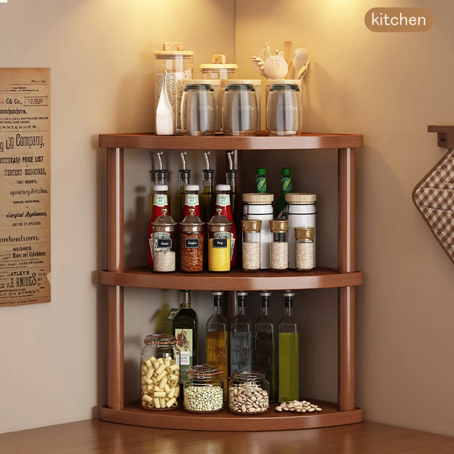 Wooden Storage Shelf for Kitchen Rattan Desktop Organizer Display Rack Spice Rack for Countertop Makeup Organizer