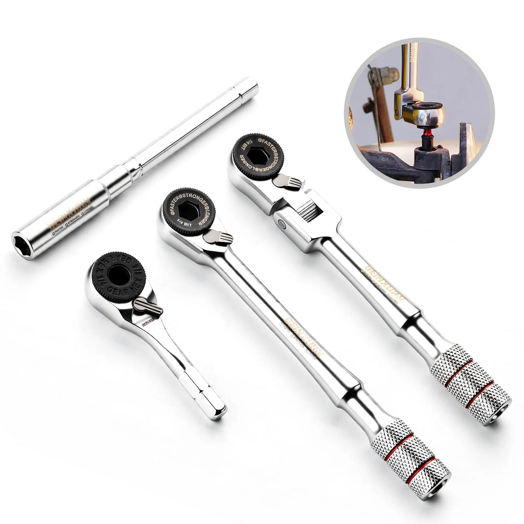 Geinxurn 1/4-inch Ratchet Wrench Set, Multi-Angle Design, Portable Hand Repair Tool Kit, for Confined Spaces & Daily Repairs