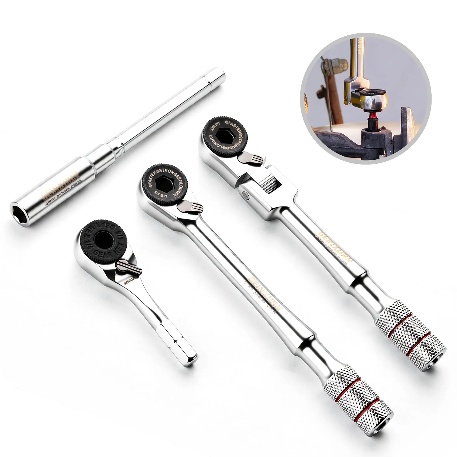 Geinxurn 1/4-inch Ratchet Wrench Set, Multi-Angle Design, Portable Hand Repair Tool Kit, for Confined Spaces & Daily Repairs