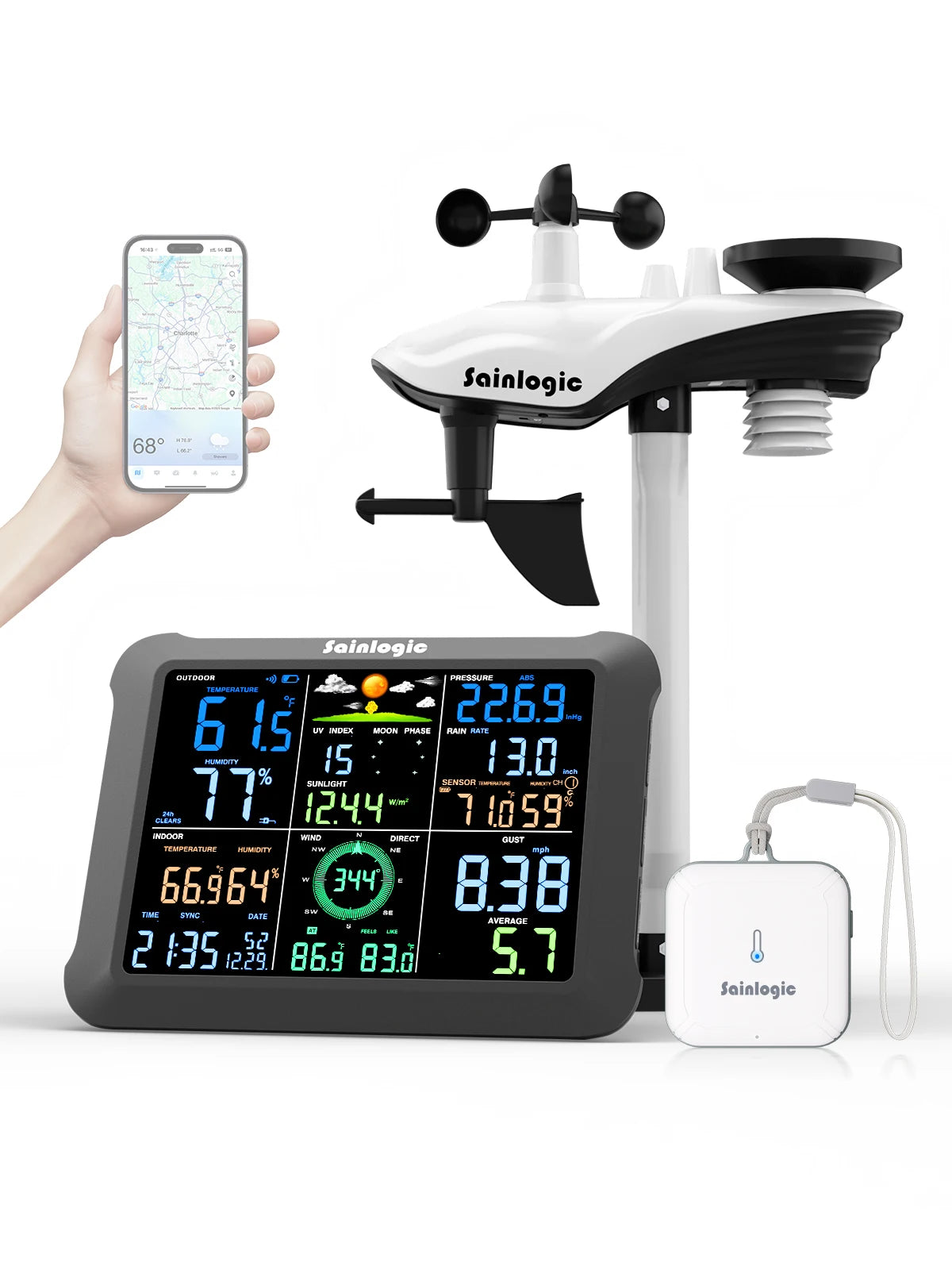 Sainlogic SA9 Plus Smart Weather Station, WiFi/Bluetooth Wireless Sensor, Weatherseed AI 24H Forecast, Rain/Wind/UV, 2-Year Data