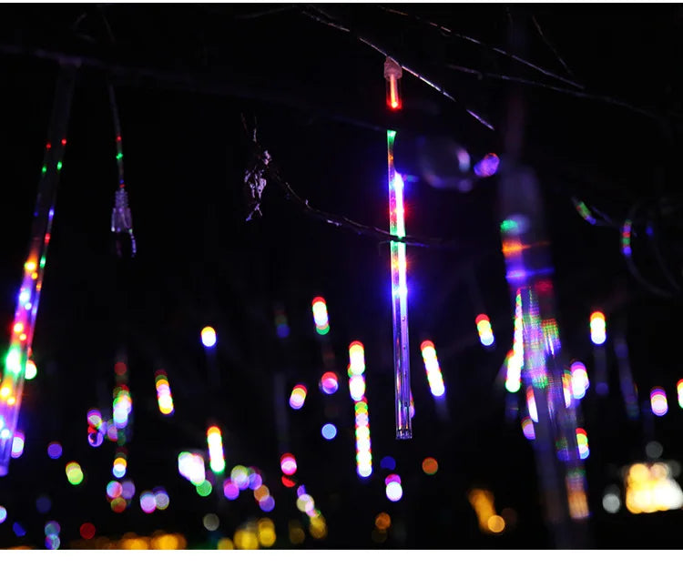 Solar Falling Star Meteor Lights 30CM8Tubes-50CM8Tubes LED String IP54 Waterproof Warm White Blue Colorful 8 Modes Christmas LED