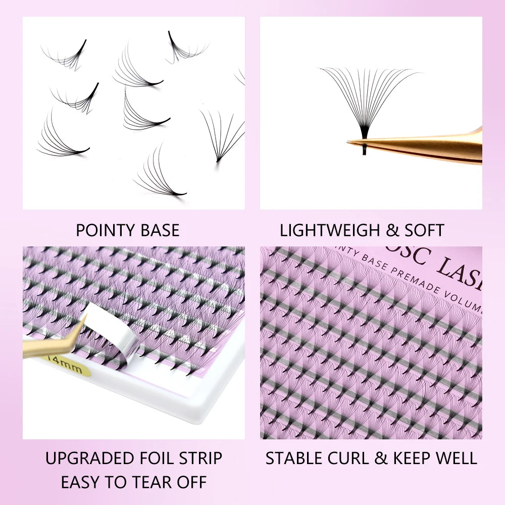 OWOSC 320 Fans Pointy Base Premade Volume Fans Medium Stem Sharp Thin Pre Made Russian Volume Fan Eyelash Extensions Custom Logo