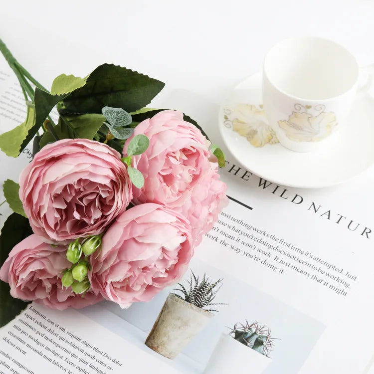 Artificial Flowers Rose Silk Peony Brial Bouquet Home Room Table Decora Festival Wedding Scrapbook Fake Plants Diy Gifts Props