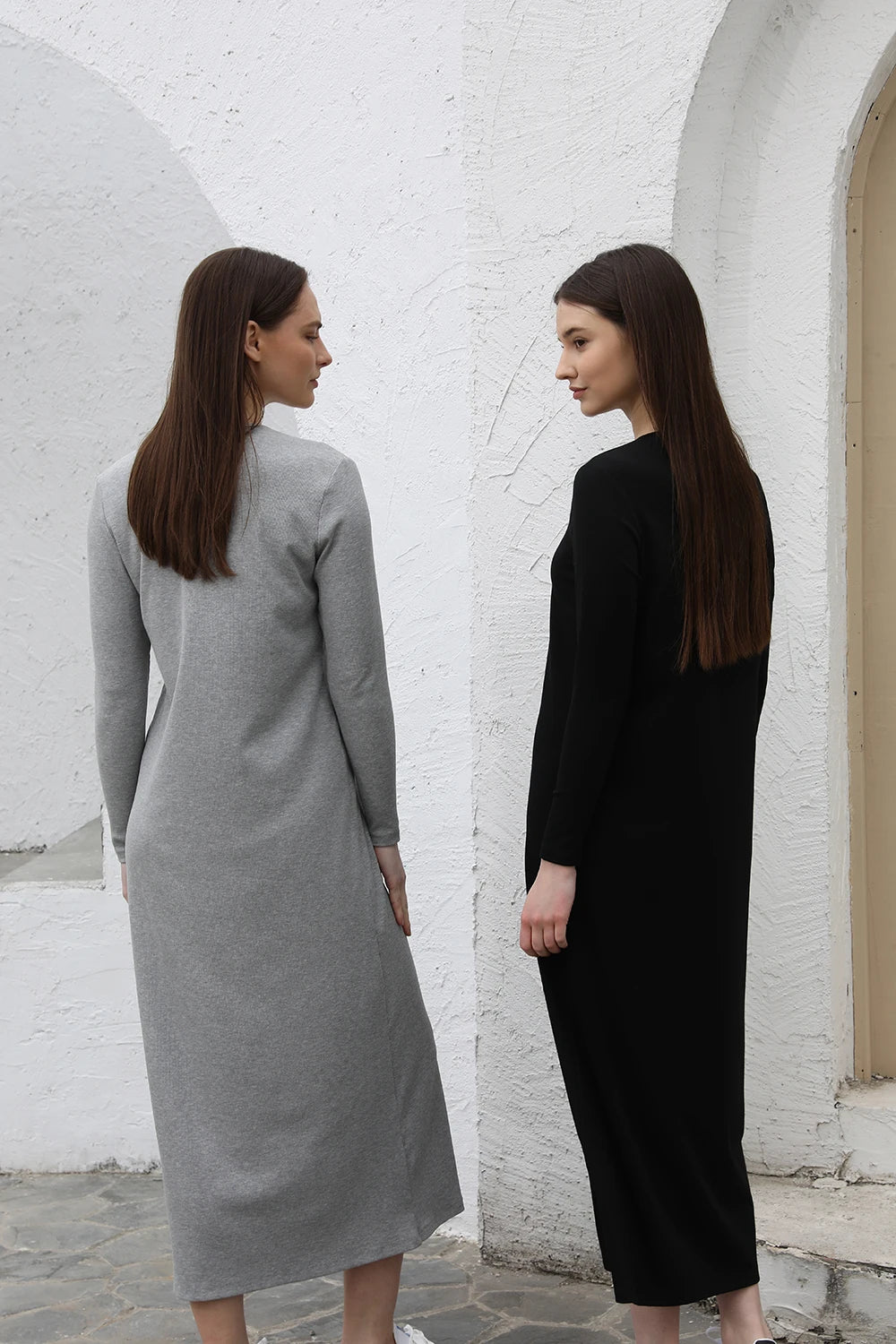 AP SS26 Women Rib Maxi Dress Comfortable Long Sleeve Lady Clothing Elegant
