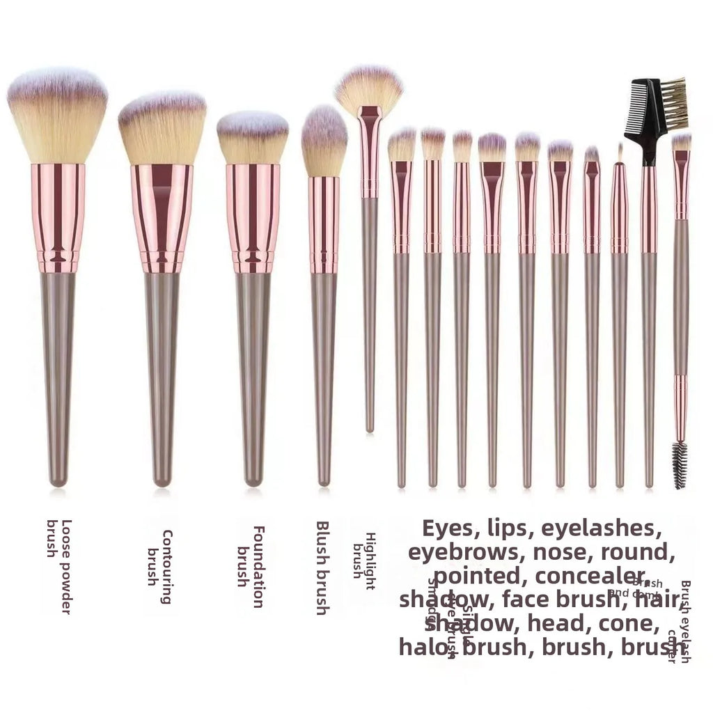 15pcs Makeup Brush Set Full Kit Powder Blush Contour Eyeshadow Lip Brushes Pink Handle Cosmetic Brushes for Liquid Foundation